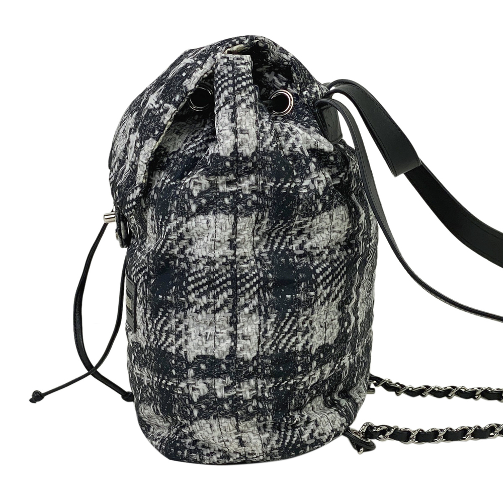 Chanel Mark Print Coco Chain Tweed Black Nylon Backpack Rucksack Plaid